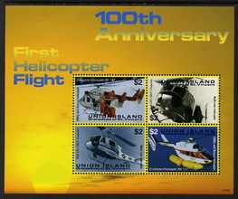 St Vincent - Union Island 2007 100th Anniversary of First Helicopter Flight perf sheetlet of 4 x $2 unmounted mint
