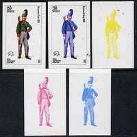 Iso - Sweden 1974 Centenary of UPU (Military Uniforms) 10 (Brunswick Corp 1809) set of 5 imperf progressive colour proofs comprising 3 individual colours (red, blue & yellow) plus 3 and all 4-colour composites unmounted mint