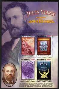 Tanzania 2005 Death Centenary of Jules Verne perf sheetlet 4 x 800s (The Archipelago of Fire etc) unmounted mint, SG MS2466a