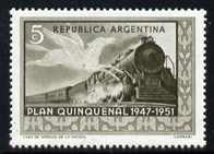Argentine Republic 1951 Pegasus & Steam Locomotive 5c from Five-Year Plan set unmounted mint, SG 828