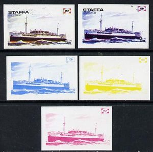 Staffa 1974 Steam Liners 1/2p (MV Eridan 1929) set of 5 imperf progressive colour proofs comprising 3 individual colours (red, blue & yellow) plus 3 and all 4-colour composites unmounted mint