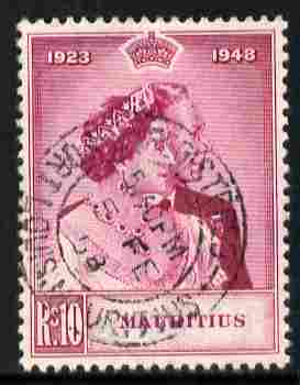 Mauritius 1948 KG6 Royal Silver Wedding 10r magenta fine used with cds cancel SG 271
