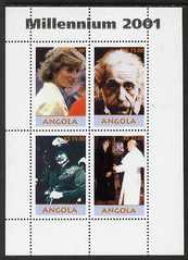 Angola 2001 Millennium series - Princess Diana, Einstein, Baden Powell & Pope perf sheetlet of 4 values unmounted mint. Note this item is privately produced and is offered purely on its thematic appeal