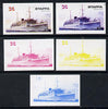 Staffa 1974 Steam Liners 2.5p (MV Baloeran 1929) set of 5 imperf progressive colour proofs comprising 3 individual colours (red, blue & yellow) plus 3 and all 4-colour composites unmounted mint