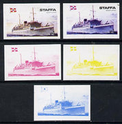 Staffa 1974 Steam Liners 2.5p (MV Baloeran 1929) set of 5 imperf progressive colour proofs comprising 3 individual colours (red, blue & yellow) plus 3 and all 4-colour composites unmounted mint