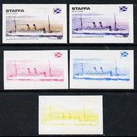 Staffa 1974 Steam Liners 3p (SS Vasilefs Constantinos 1914) set of 5 imperf progressive colour proofs comprising 3 individual colours (red, blue & yellow) plus 3 and all 4-colour composites unmounted mint