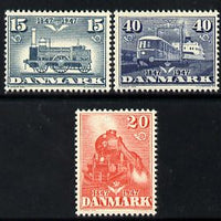 Denmark 1947 Railway Centenary set of 3 unmounted mint SG 353-5