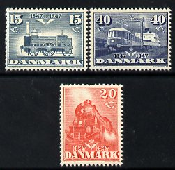 Denmark 1947 Railway Centenary set of 3 unmounted mint SG 353-5