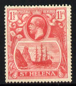 St Helena 1922-37 KG5 Badge Script 1.5d single with variety 'Zig-zag flaw in water behind stern' (stamp 18) mounted mint SG 99var