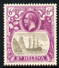 St Helena 1922-37 KG5 Badge Script 6d single with variety 'Zig-zag flaw in water behind stern' (stamp 18) mounted mint SG 104var