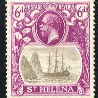 St Helena 1922-37 KG5 Badge Script 6d single with variety 'Zig-zag flaw in water behind stern' (stamp 18) mounted mint SG 104var