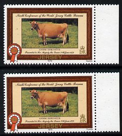 Jersey 1979 Cattle 25p with gold printing doubled with normal, both unmounted mint SG 203a