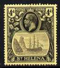 St Helena 1922-37 KG5 Badge MCA 4d single with variety '11th line of shading broken to right of mizzen mast and rope broken at top of mizzen peak' (stamp 32) mtd mint SG 92var