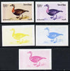 Oman 1973 Geese 4b (Red-Breasted Goose) set of 5 imperf progressive colour proofs comprising 3 individual colours (red, blue & yellow) plus 3 and all 4-colour composites unmounted mint
