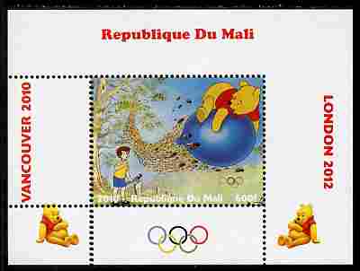 Mali 2010 Winnie the Pooh with Olympic Rings individual perf deluxe sheet #3 unmounted mint. Note this item is privately produced and is offered purely on its thematic appeal