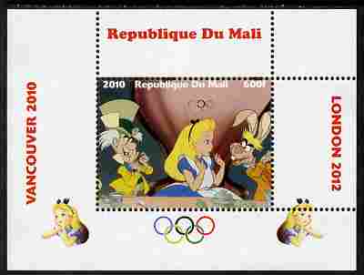Mali 2010 Alice in Wonderland with Olympic Rings individual perf deluxe sheet #1 unmounted mint. Note this item is privately produced and is offered purely on its thematic appeal
