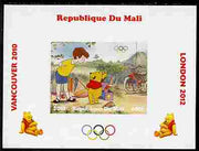 Mali 2010 Winnie the Pooh with Olympic Rings individual imperf deluxe sheet #1 unmounted mint. Note this item is privately produced and is offered purely on its thematic appeal