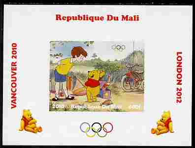 Mali 2010 Winnie the Pooh with Olympic Rings individual imperf deluxe sheet #1 unmounted mint. Note this item is privately produced and is offered purely on its thematic appeal