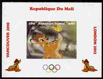 Mali 2010 Bambi with Olympic Rings individual imperf deluxe sheet #1 unmounted mint. Note this item is privately produced and is offered purely on its thematic appeal