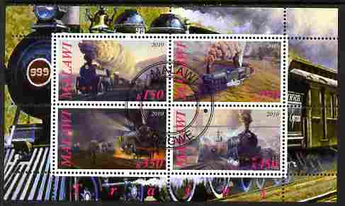Malawi 2010 Steam Locomotives #02 perf sheetlet containing 4 values fine cto used