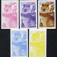Oman 1974 Zoo Animals 2b (Koala Bears) set of 5 imperf progressive colour proofs comprising 3 individual colours (red, blue & yellow) plus 3 and all 4-colour composites unmounted mint