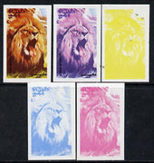 Oman 1974 Zoo Animals 4b (Lion) set of 5 imperf progressive colour proofs comprising 3 individual colours (red, blue & yellow) plus 3 and all 4-colour composites unmounted mint