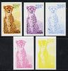 Oman 1974 Zoo Animals 15b (Cheetah) set of 5 imperf progressive colour proofs comprising 3 individual colours (red, blue & yellow) plus 3 and all 4-colour composites unmounted mint