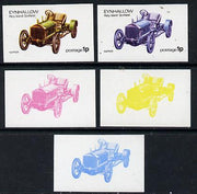 Eynhallow 1974 Vintage Cars #1 1p (Napier) set of 5 imperf progressive colour proofs comprising 3 individual colours (red, blue & yellow) plus 3 and all 4-colour composites unmounted mint