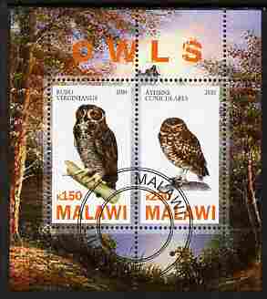 Malawi 2010 Owls perf sheetlet containing 2 values fine cto used