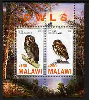 Malawi 2010 Owls perf sheetlet containing 2 values unmounted mint
