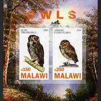 Malawi 2010 Owls imperf sheetlet containing 2 values unmounted mint