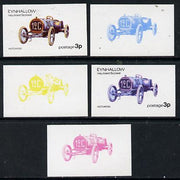Eynhallow 1974 Vintage Cars #1 3p (Hotchkiss) set of 5 imperf progressive colour proofs comprising 3 individual colours (red, blue & yellow) plus 3 and all 4-colour composites unmounted mint