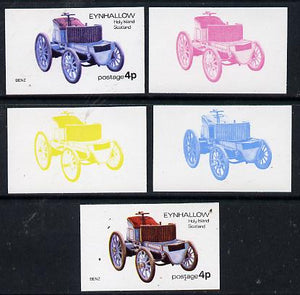 Eynhallow 1974 Vintage Cars #1 4p (Benz) set of 5 imperf progressive colour proofs comprising 3 individual colours (red, blue & yellow) plus 3 and all 4-colour composites unmounted mint