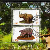 Malawi 2010 African Animals - Rhino & Hippo perf sheetlet containing 2 values fine cto used