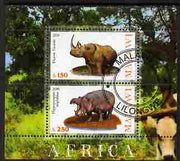 Malawi 2010 African Animals - Rhino & Hippo perf sheetlet containing 2 values fine cto used