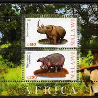 Malawi 2010 African Animals - Rhino & Hippo perf sheetlet containing 2 values unmounted mint