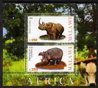 Malawi 2010 African Animals - Rhino & Hippo perf sheetlet containing 2 values unmounted mint