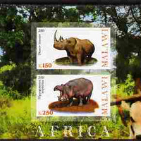 Malawi 2010 African Animals - Rhino & Hippo imperf sheetlet containing 2 values unmounted mint
