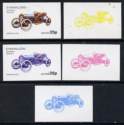 Eynhallow 1974 Vintage Cars #1 25p (Hispano-Suiza) set of 5 imperf progressive colour proofs comprising 3 individual colours (red, blue & yellow) plus 3 and all 4-colour composites unmounted mint