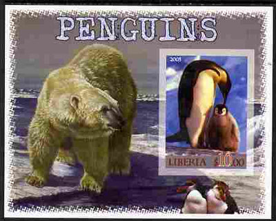 Liberia 2005 Penguins #02 imperf m/sheet with Polar Bear in background unmounted mint