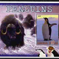 Liberia 2005 Penguins #01 perf m/sheet with Buffalo in background unmounted mint
