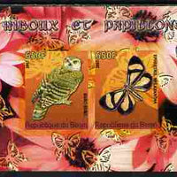 Benin 2007 Butterflies & Owls #2 imperf s/sheet containing 2 values unmounted mint. Note this item is privately produced and is offered purely on its thematic appeal