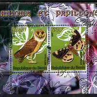 Benin 2007 Butterflies & Owls #3 perf s/sheet containing 2 values unmounted mint. Note this item is privately produced and is offered purely on its thematic appeal
