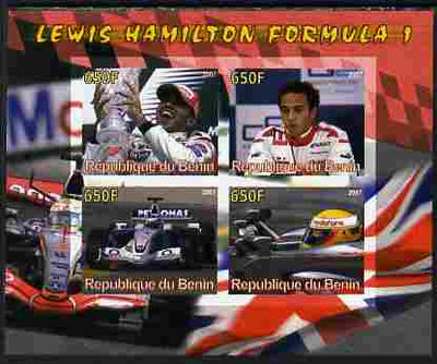 Benin 2007 Lewis Hamilton Formula 1 imperf sheetlet containing 4 values unmounted mint. Note this item is privately produced and is offered purely on its thematic appeal