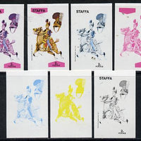 Staffa 1974 Military Uniforms (on Horseback) 2p (Royal Horse Guards 1814) set of 7 imperf progressive colour proofs comprising the 4 individual colours plus 2, 3 and all 4-colour composites unmounted mint