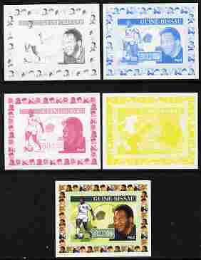 Guinea - Bissau 2007 Sportsmen of the Century - Pele individual deluxe sheet - the set of 5 imperf progressive proofs comprising the 4 individual colours plus all 4-colour composite, unmounted mint similar to Yv 2285