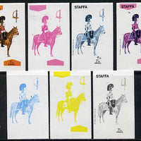 Staffa 1974 Military Uniforms (on Horseback) 7.5p (5th Dragoons 1851) set of 7 imperf progressive colour proofs comprising the 4 individual colours plus 2, 3 and all 4-colour composites unmounted mint
