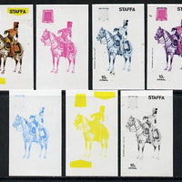 Staffa 1974 Military Uniforms (on Horseback) 10p (Bundelkund Legion 1847) set of 7 imperf progressive colour proofs comprising the 4 individual colours plus 2, 3 and all 4-colour composites unmounted mint