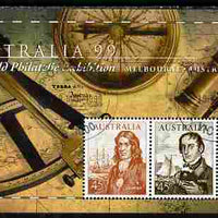 Australia 1999 Australia '99 Stamp Exhibition perf m/sheet #2 containing 3 x 45c Navigator stamps depicting Dampier, King & Bass fine cds used SG MS 1852b
