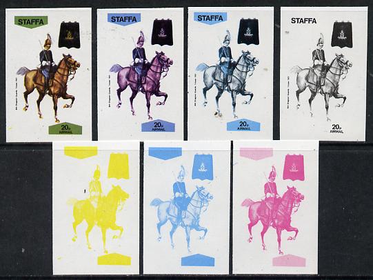 Staffa 1974 Military Uniforms (on Horseback) 20p (6th Dragoons 1901) set of 7 imperf progressive colour proofs comprising the 4 individual colours plus 2, 3 and all 4-colour composites unmounted mint